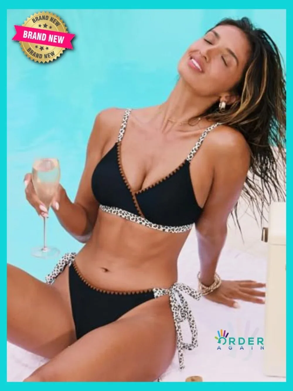 Sexy V Neck Bikini Set Two Piece Swimsuit Adjustable Straps Crossback